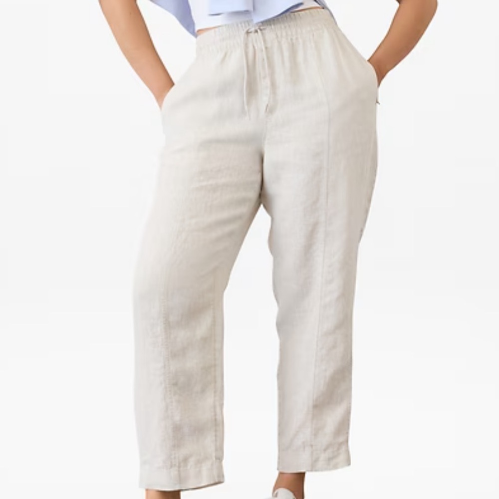 Athleta Retreat High Rise Linen Ankle Pant‎ Large Undyed New With Tags